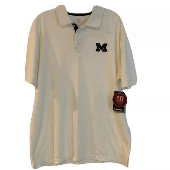 Michigan Wolverines Logo White Polo Performance Shirt men’s Size L New - Picture 1 of 7